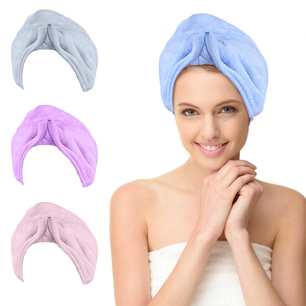 BathWe Ultra Plush Microfiber Hair Towel Wrap for Women, 4 Pack Ultra Absorbent Twist Hair Turban Drying Cap Hair Wrap, for Drying Curly, Long & Thick Hair,Pink and Light Blue